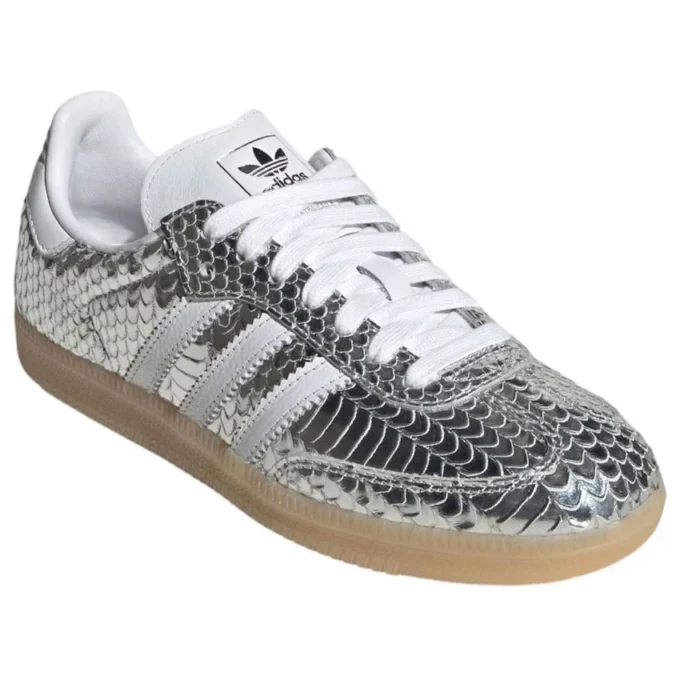 Adidas Samba din piele de șarpe lăcuită „Silver Metallic”